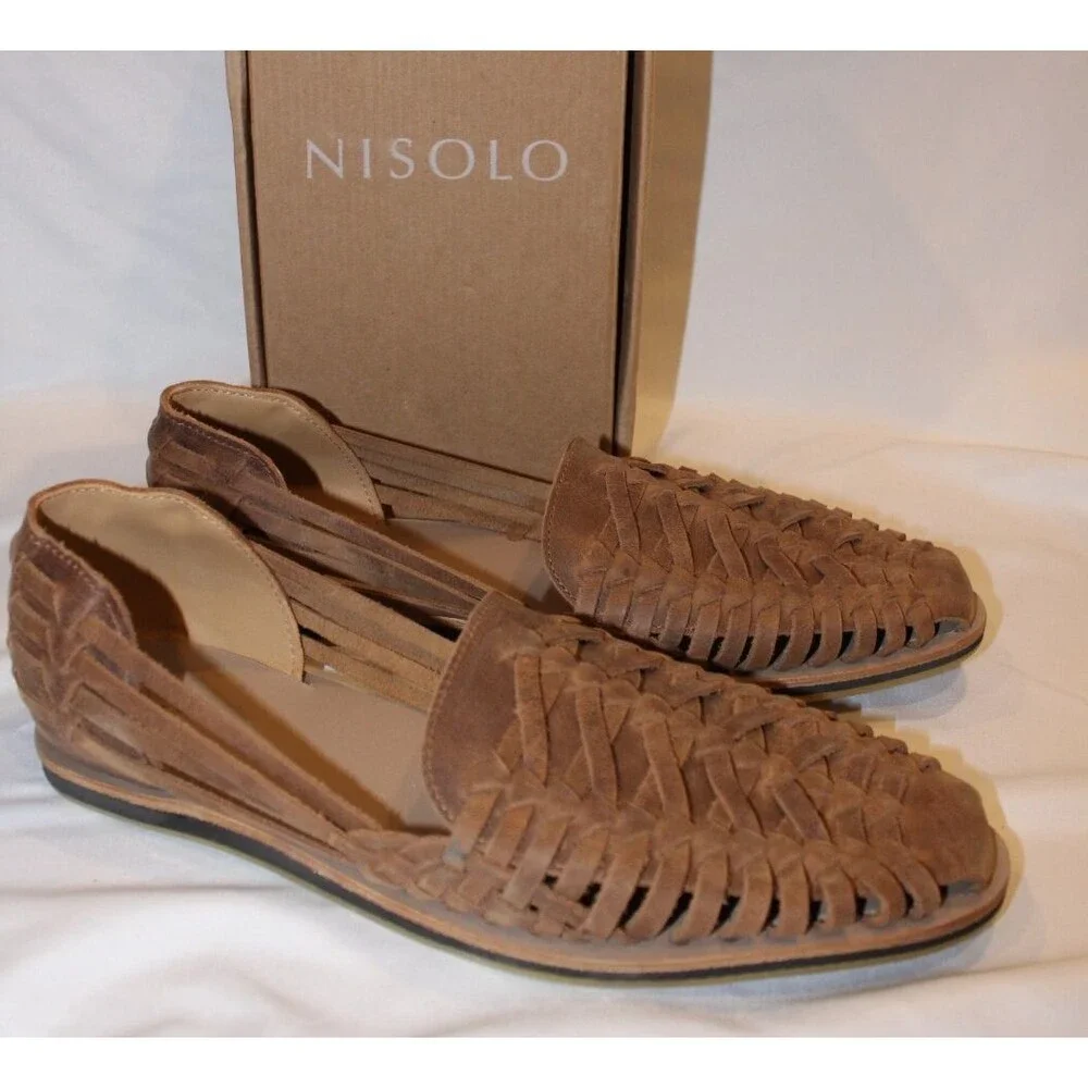 Nisolo Men's Woven Leather Slip-On Sandals in Tan